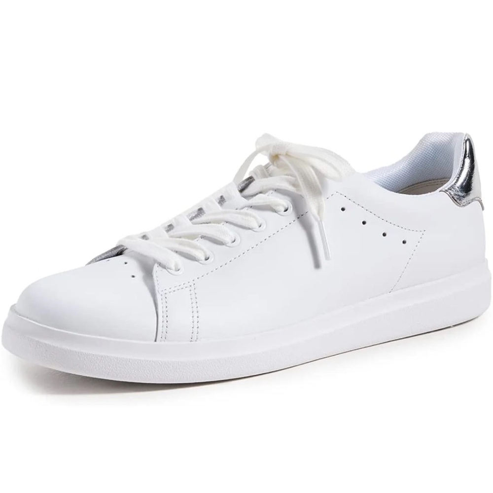 (NWOT) TORY BURCH WOMEN'S HOWELL COURT SNEAKERS, TITANIUM WHITE/SILVER. - Picture 2 of 6